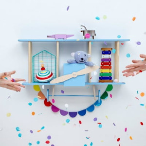 Drewniana półka do pokoju dziecięcego Samolot Niebieska