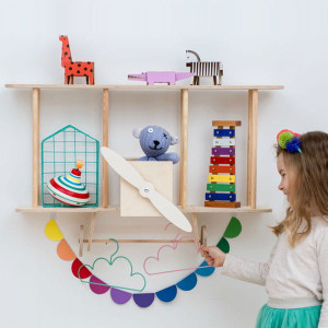 Drewniana półka do pokoju dziecięcego Samolot Naturalna