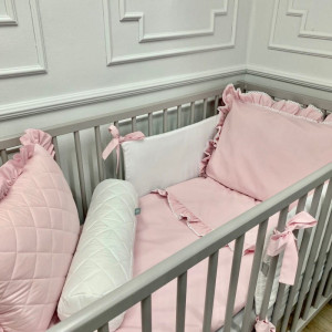 Pościel bez wypełnienia z podwójną falbanką i koronką Pudrowy Róż