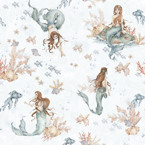 Tapeta do pokoju dziecka Syreny w jasnych falach