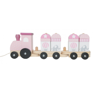 Drewniany pociąg z klockami różowy Jabadabado