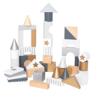 Klocki drewniane srebrne w wiaderku 50 szt Jabadabado