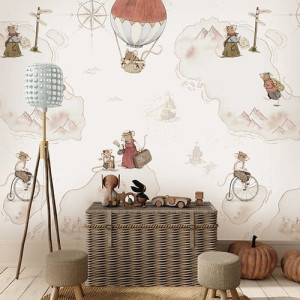 Tapeta Malumi VINTAGE MOUSE- 'Myszki Podróżniczki' do pokoju dziecka