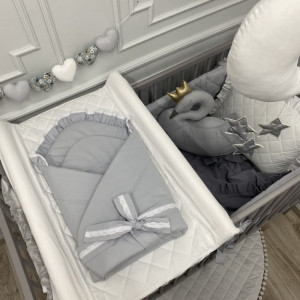 Rożek niemowlęcy z falbanką i koronką Porcelanowy Szary