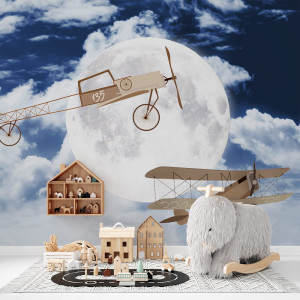 Tapeta do pokoju dziecka Retro Samoloty Noc