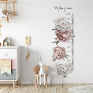 Naklejka ścienna miarka wzrostu dla dzieci - Peonie