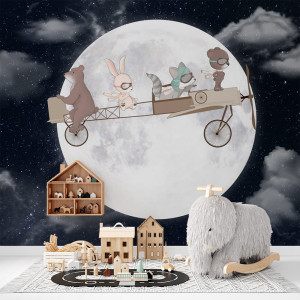 Tapeta do pokoju dziecka Retro Samolot Noc