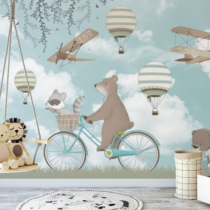 Tapeta do pokoju dziecka Retro-samoloty i balony wiosna