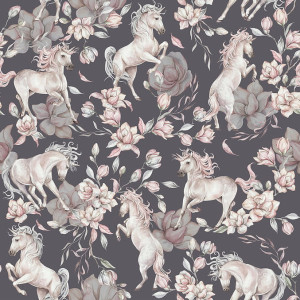 Tapeta dla dzieci Malumi Unicorns Purple Grey