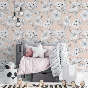 Tapeta do pokoju dziecka Retro Hibiskus