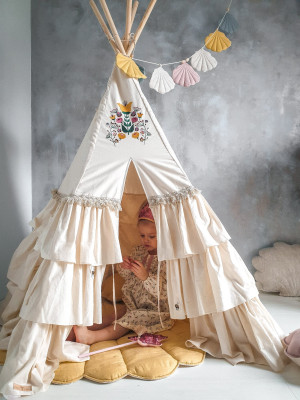 Zestaw tipi Folk z lnianą matą liść lub muszla Miód