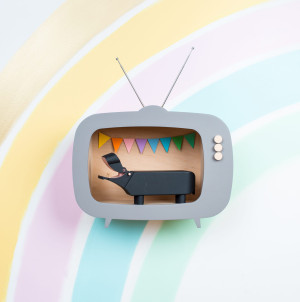 Drewniana półka Telewizorek Zgaszony Szary