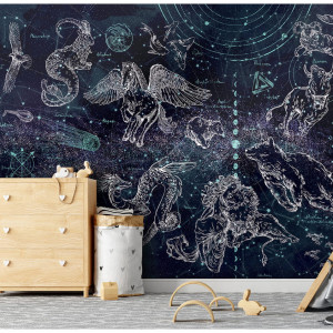 Tapeta Malumi NOCNE NIEBO - Znaki Zodiaku do pokoju dziecka