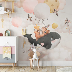 Tapeta do pokoju dziecka Magiczny Świat - Podróż na wielorybie"