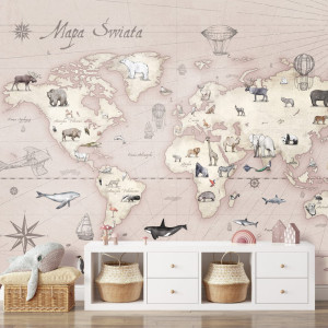 Tapeta dla dzieci Malumi MAPS Desert Rose - Tapeta Z Mapą I Zwierzętami