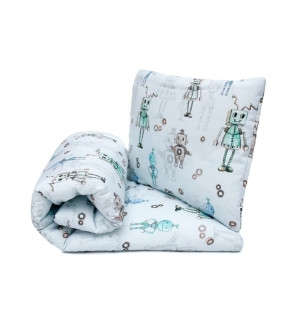 Komplet pościeli bawełnianej z wypełnienia 100x135 BŁĘKITNE ROBOTY