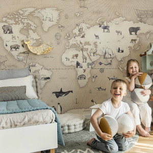 Tapeta dla dzieci Malumi _MAPS Taupe