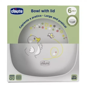 Chicco Bowl With Lid Gray 6m+
