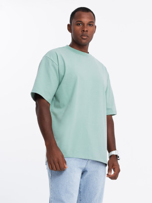 T-shirt bawełniany męski LOOSE FIT z okrągłym dekoltem – miętowy V6 OM-TSBC-0234