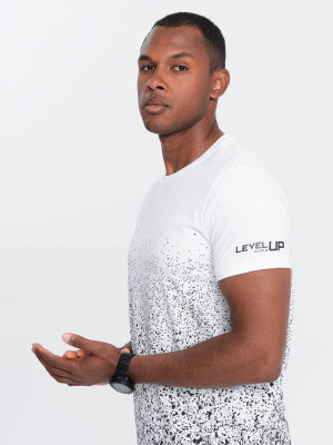 T-shirt męski bawełniany z gradientowym nadrukiem - biały V1 OM-TSPT-22SS-001