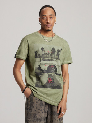 T-shirt męski z nadrukiem JACKALSS E S1818 - khaki