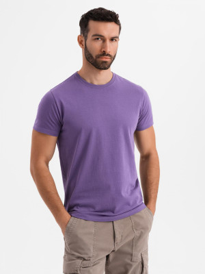 Męski klasyczny bawełniany T-shirt BASIC - fioletowy V13 OM-TSBS-0236