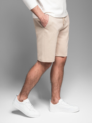 Casualowe szorty męskie SLIM FIT z dzianiny żakardowej – beżowe V2 OM-SRCS-0168