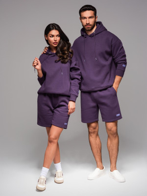 Komplet dresowy UNISEX bluza z kapturem + szorty w stylu athleisure – fioletowe V13 Z110
