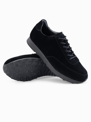 Męskie buty sportowe sneakersy z ekoskóry o zamszowym wykończeniu– czarne V1 OM-FOCS-0161