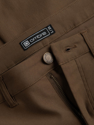 Spodnie męskie materiałowe REGULAR z kieszeniami cargo - oliwkowe V2 OM-PACG-0178