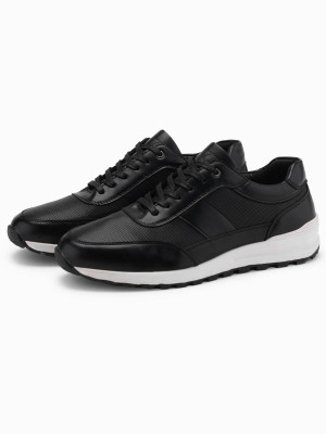 Buty męskie sneakersy sportowe ze skóry ekologicznej – czarne V2 OM-FOSL-0181
