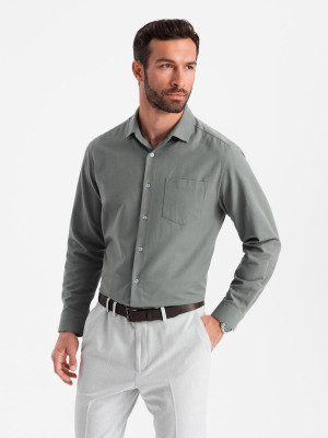 Męska koszula z kieszenią REGULAR FIT - khaki V4 OM-SHCS-0148