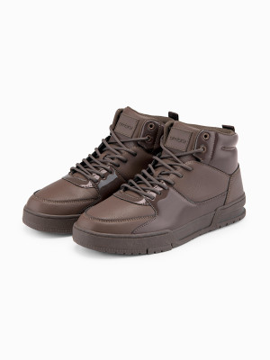 Buty męskie wysokie sneakersy z połyskującymi elementami – ciemnobrązowe V3 OM-FOSH-0178
