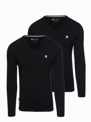 Komplet męskich longsleeve'ów SLIM FIT z dekoltem typu V i logotypem 2-pak – 2x czarny V5 Z103