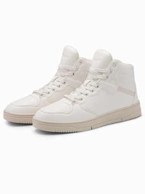 Męskie buty sneakersy z wysoką cholewką – białe V1 OM-FOSH-0139