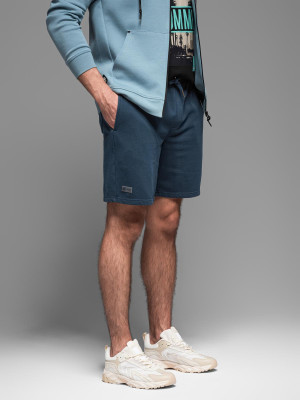 Krótkie spodenki dresowe męskie RELAXED FIT w stylu athleisure – granatowe V4 OM-SRWS-0122
