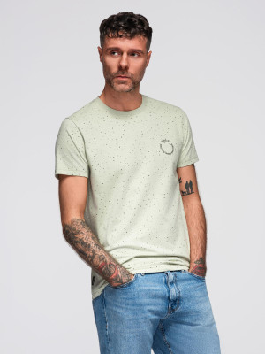 T-shirt męski bawełniany z nadrukiem i okrągłym dekoltem – miętowy V3 OM-TSFP-0186