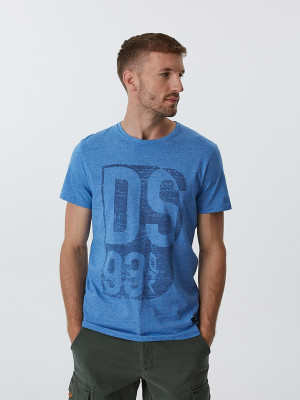 T-shirt męski z nadrukiem LAIRD VII S1813 - niebieski melanż