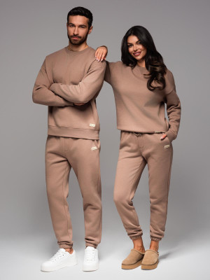 Komplet dresowy UNISEX w stylu athleisure ze spodniami i bluzą - brązowy V16 Z109