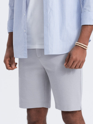 Męskie szorty ze strukturalnej dzianiny SLIM FIT - jasnoszare V4 OM-SRCS-0126