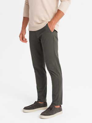 Jednolite męskie spodnie chino SLIM FIT – khaki V3 OM-PACP-0183