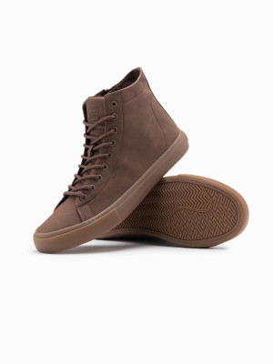 Buty trampki męskie za kostkę z gumową podeszwą – brązowe V4 OM-FOTH-0187