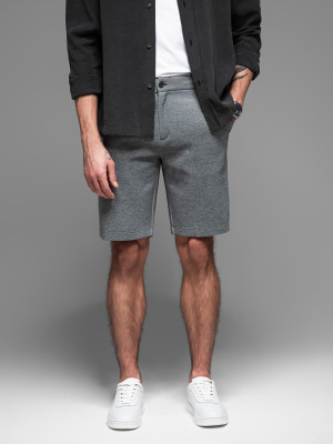 Krótkie spodenki męskie SLIM FIT ze strukturalnej melanżowej dzianiny – czarne V2 OM-SRCS-0166