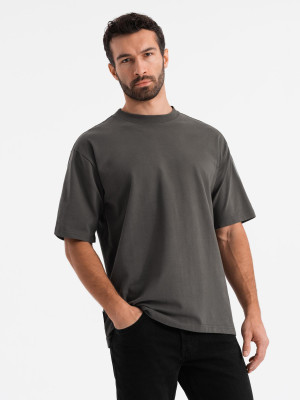 Męski t-shirt bawełniany LOOSE FIT z okrągłym dekoltem – szarozielony V3 OM-TSBC-0234