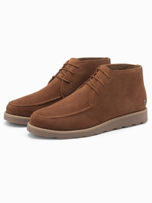 Zamszowe męskie buty za kostkę z grubą podeszwą – brązowe V2 OM-FOCS-0164