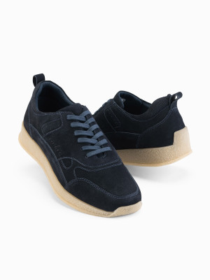 Lekkie męskie sneakersy zamszowe w stylu sportowym – granatowe V2 OM-FOSL-0205