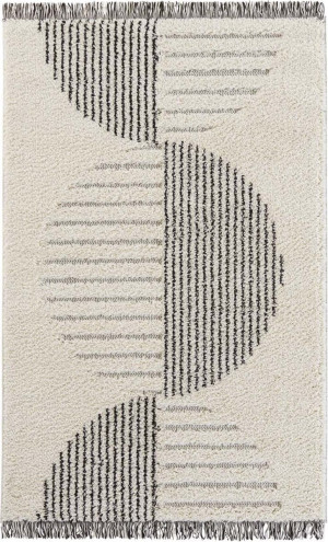Beżowo-czarny gruby dywan SHAGGY boho Mint Rugs Akan 80x150 cm