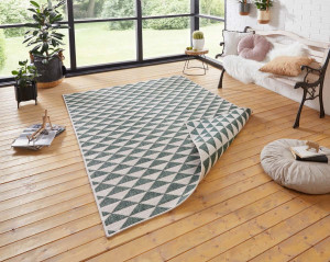Chodnik dwustronny zielony , płasko tkany, sznurkowy, zewnętrzno-wewnętrzny Bougari 80x250cm
