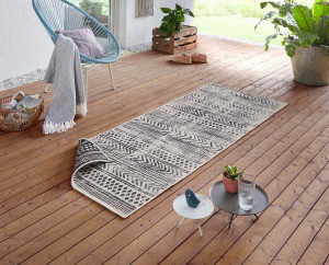 Chodnik dwustronny beżowo-czarny , płasko tkany, sznurkowy, zewnętrzno-wewnętrzny Bougari 80x250cm