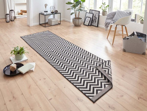 Chodnik dwustronny biało-czarny , płasko tkany, sznurkowy, zewnętrzno-wewnętrzny Bougari PALMA 80x250cm